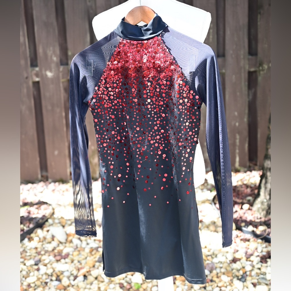 Black Red Sequin Open Back Dance Costume